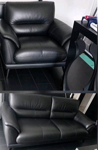 Dfs black leather sofa set - set, –
