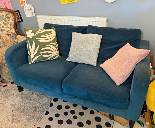 Dfs blue velvet - 2-seater, sofa