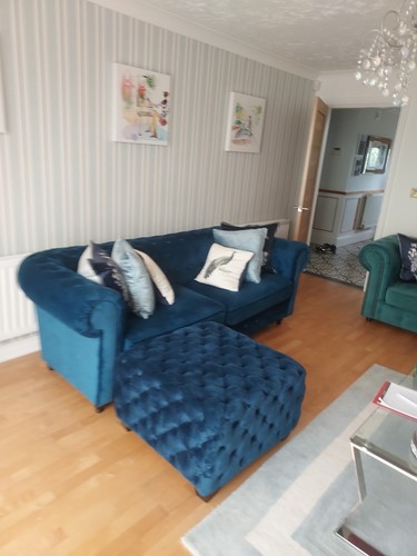 Blue sofa with pouffe - with,