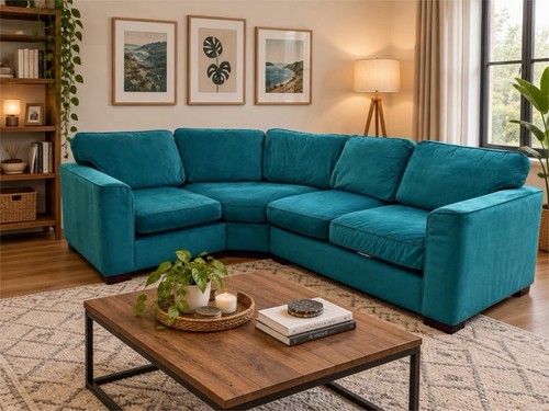 Dfs teal velvet corner sofa - dfs,