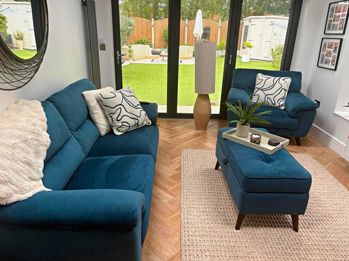 Dfs fargo blue velvet seater - dfs, 3