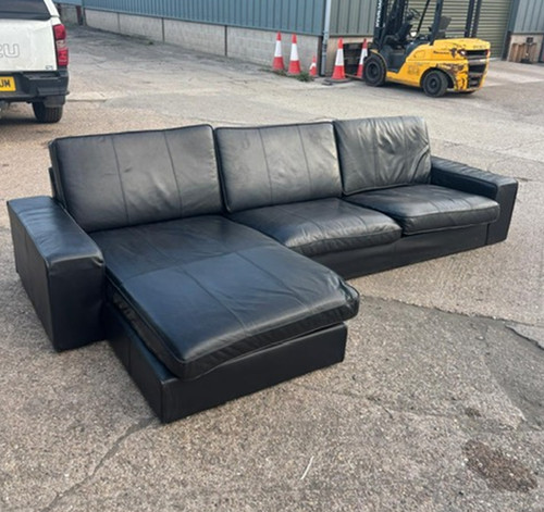 Dfs black leather - black, sofa