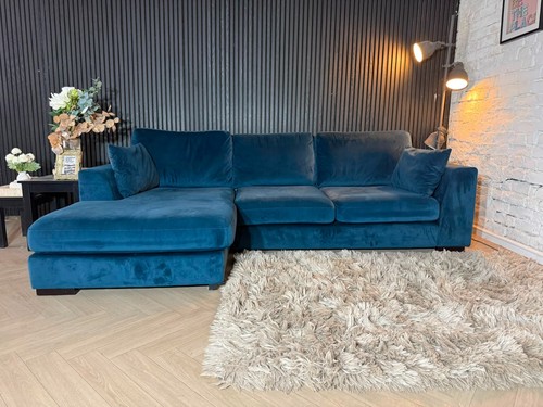Dfs navy plush corner sofa - corner, +